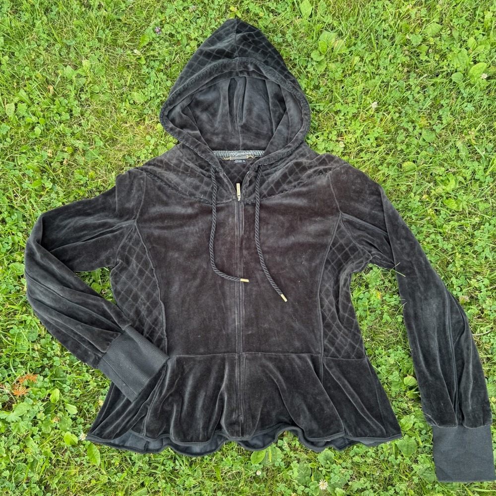 VTG Red by Marc Ecko Hoodie XL Black Velour Quilted Peplum Full Zip Y2K McBling